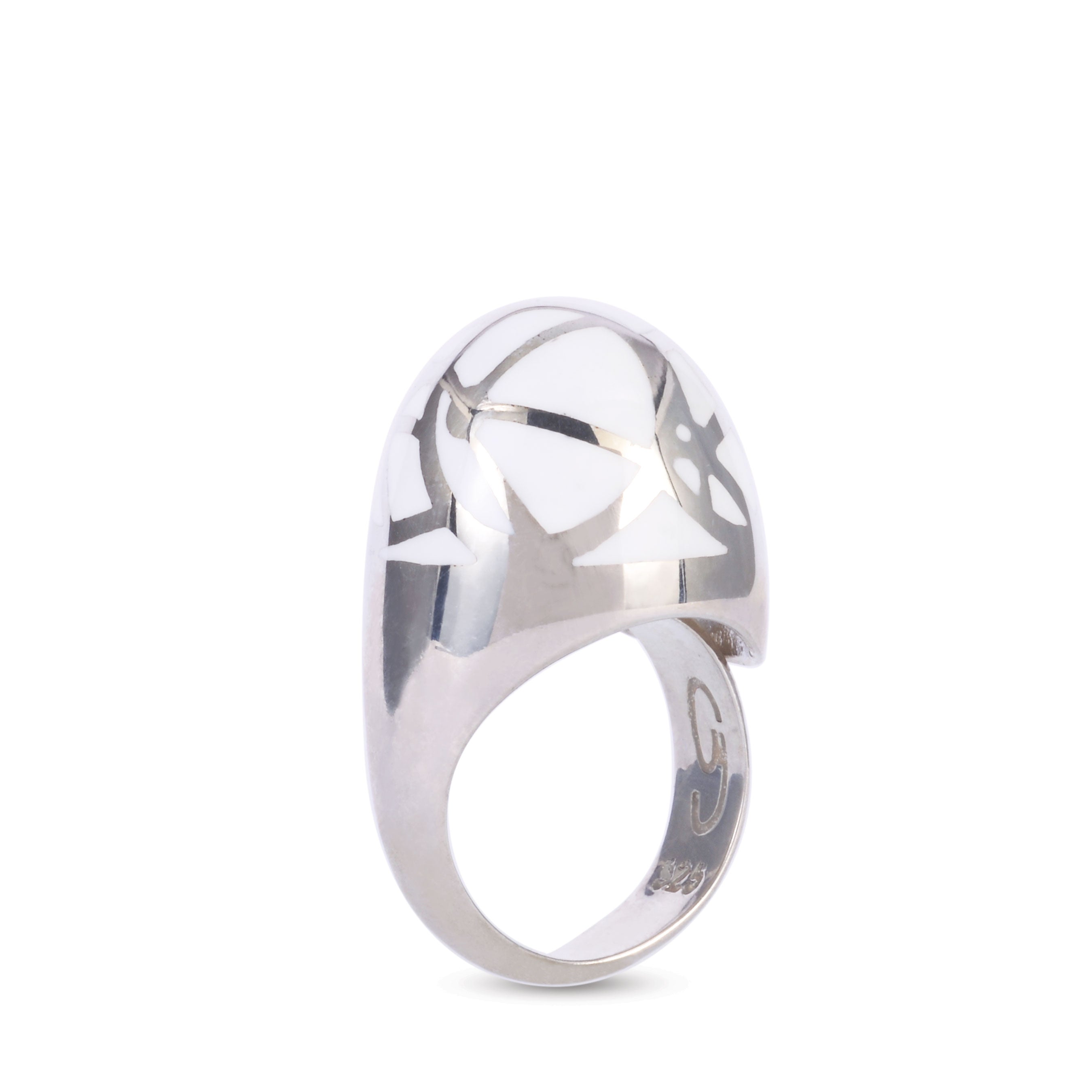 sterling silver white enamel caramel medium ring statement jewelry Cynthia Raffoul