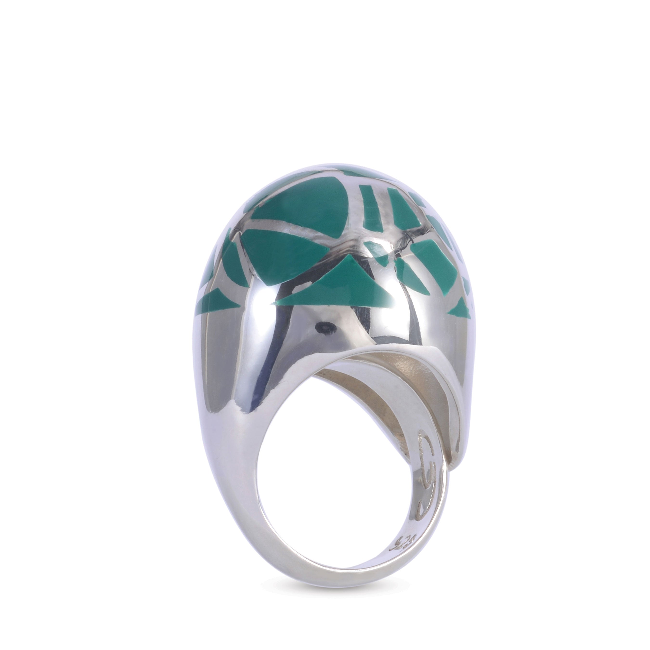 sterling silver green enamel caramel large ring statement jewelry Cynthia Raffoul