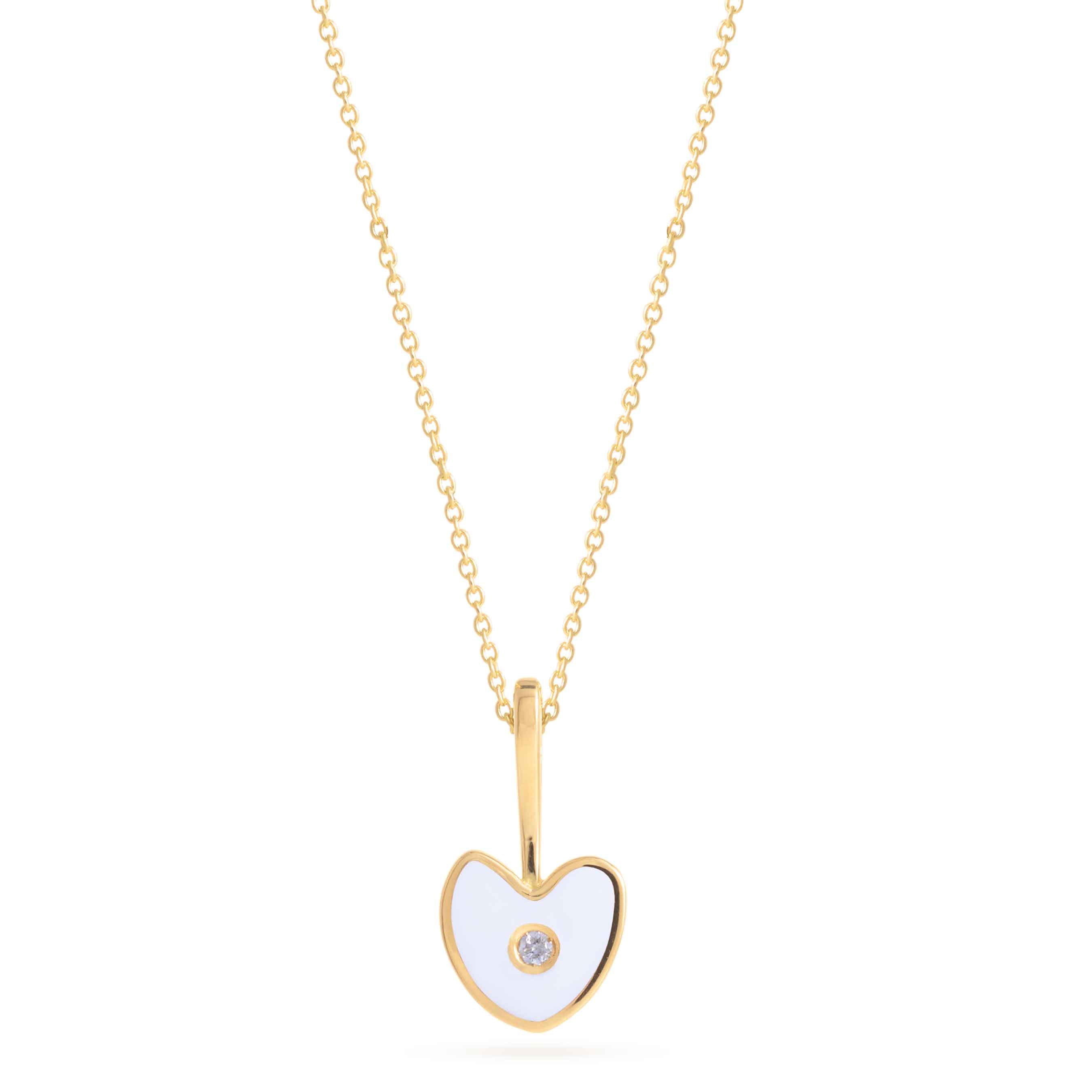 gold necklace with white diamonds and white enamel