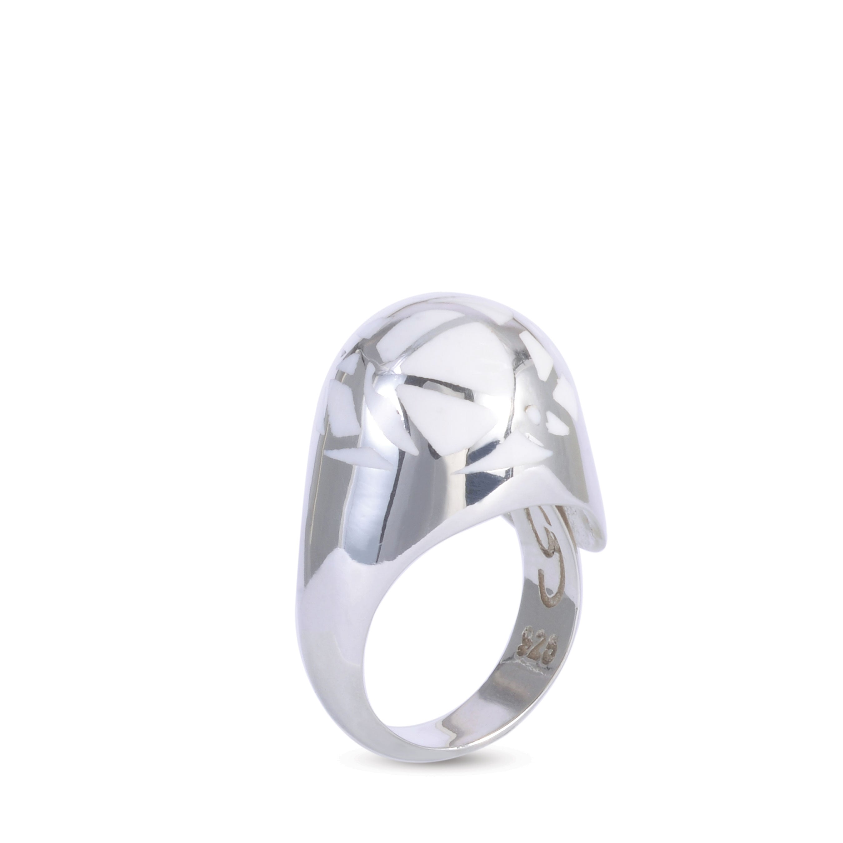 sterling silver white enamel caramel small ring statement jewelry Cynthia Raffoul
