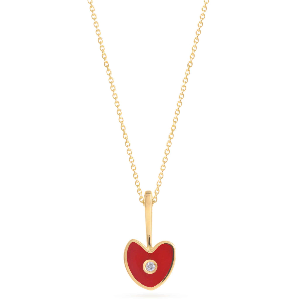 red heart shape gold pendant with diamond