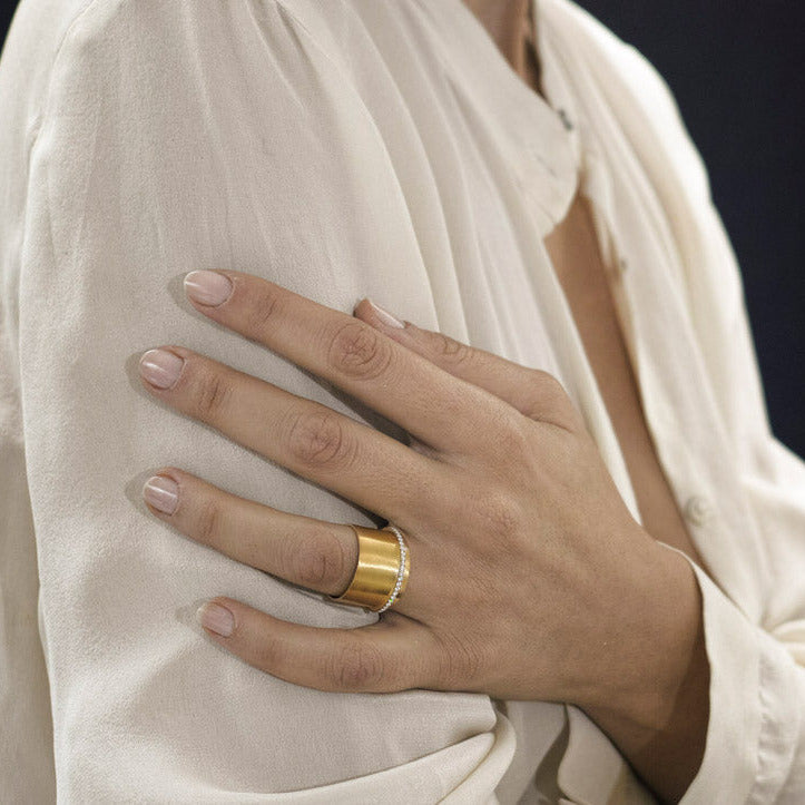 Second Skin diamond ring on hand – Cynthia Raffoul